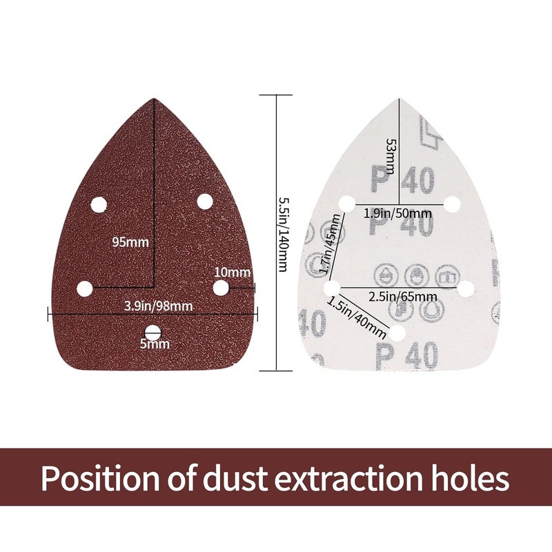 TOOINKCV 50 Pcs Mouse Detail Sander Sandpaper, 40/80/120/180/240 Grit Hook and Loop 140mm Mouse Sander Pads, Sander Replacement Pads, Assorted Triangle Sandpaper for Detail Mouse Sander - Image 2